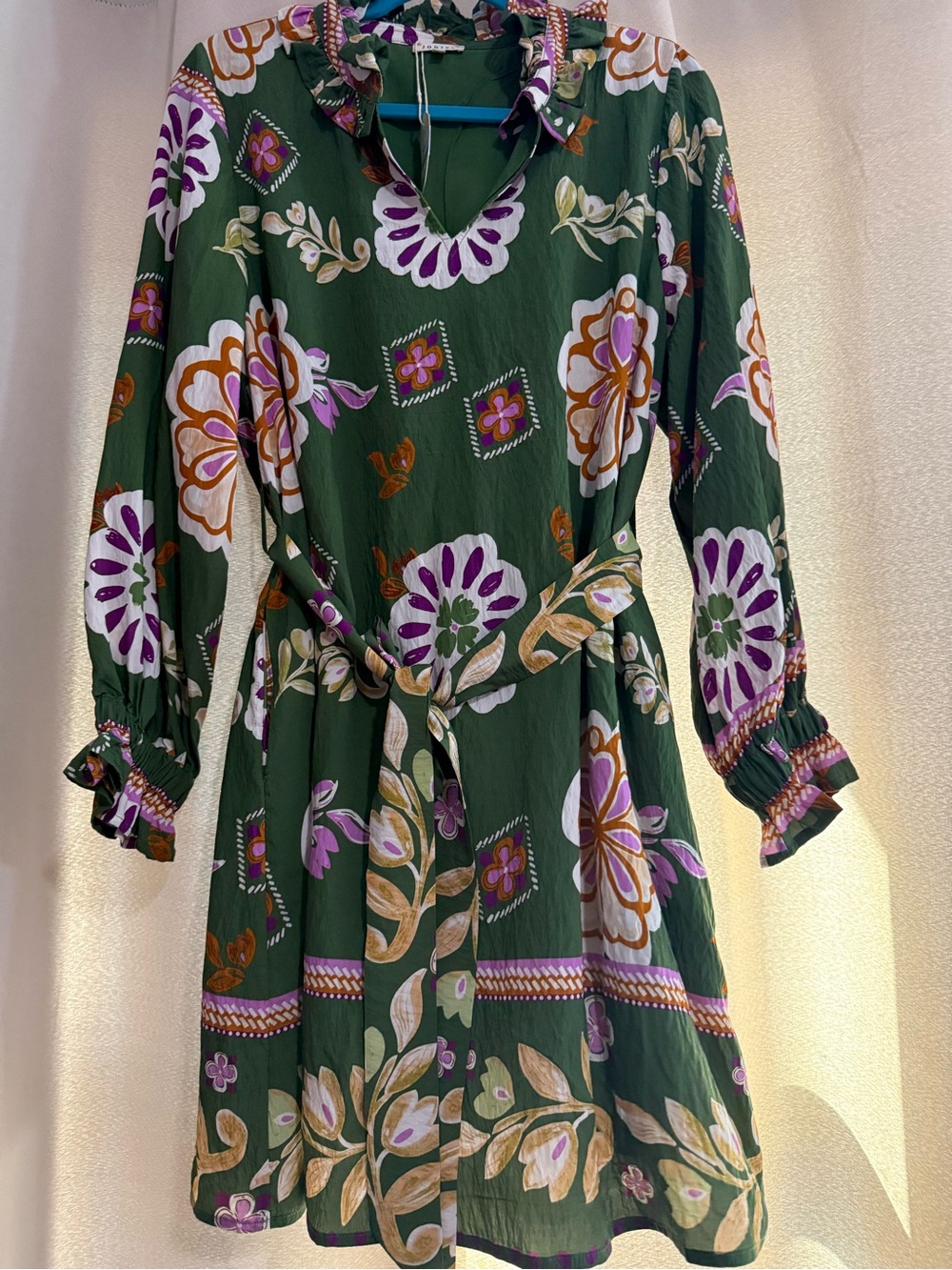 Jodifel Green Floral Long-Sleeve Tie-Waist Dress